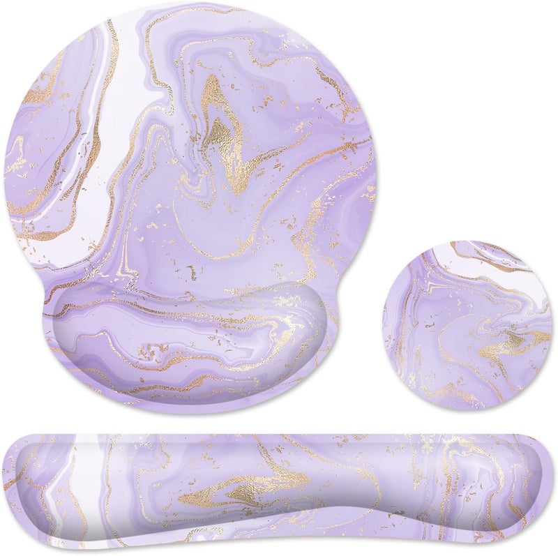 JIGOO Ergonomic Mouse Pad with Wrist Rest and Keyboard Wrist Rest, Memory Foam Wrist Rest for Computer Keyboard, Easy Typing, Pain Relief, Mouse Pad Wrist Support for Gaming,Office, Laptop, Purple Marble - Image 1